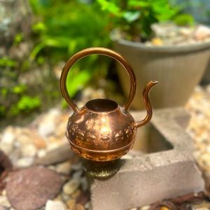 Rustic antique hammered copper and brass two tone tea pot